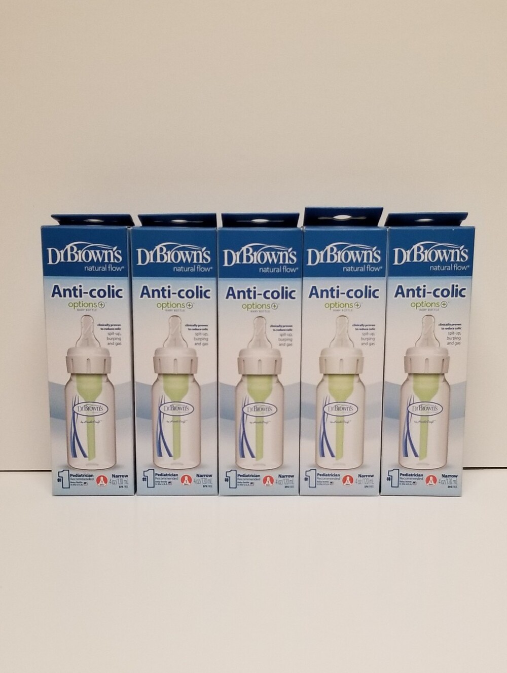 Lot of 5 Dr. Brown's Natural Flow Anti-Colic Options+ Narrow Neck 4 oz Bottle